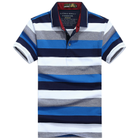 Mens Summer Casual Contrast Color Striped Printed Breathable Cotton Polo Shirt