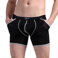 Mens Summer Thin Breathable Contrast Color Pocket Low Waist Underwear Casual Boxers