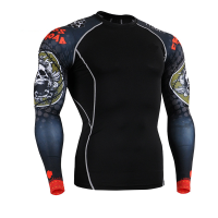 Mens Tight Sport Quick Drying Printing Tee Breathable Long Sleeve Traning T Shirt