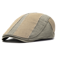 Mens Washed Cotton Patchwork Adjustable Beret Hat