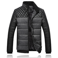 Mens Winter Velvet Plus Thickening Stand Collar Zipper Splicing Warm Cozy Padded Jacket