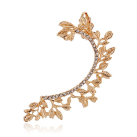 Metal Leaf Crystal Rhinestone Ear Cuff Stud Earring For Women
