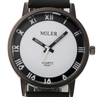 Milier 8287 Fashion Unisex Male Female Leather Strap Lovers Quartz Wrist Watch