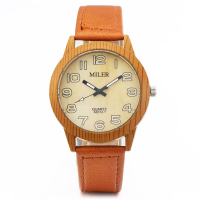 Milier Wooden Pattern Unisex Fashion Leather Strap Wrist Quartz Watch