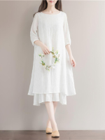 Mori Girl Floral Printed Half Sleeve Cotton Layered Dress