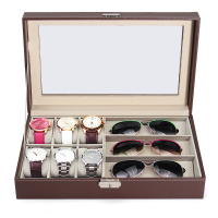 Multi Grid Wood Leather Glasses Box Glass Storage Watch Display Case
