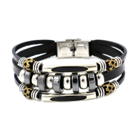 Multi Layers Leather Stainless Steel Men Bracelet Jewelry Clothing Accessories