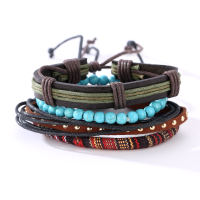 Multilayer Bracelets Adjustable Woven Beads Leather Bracelet