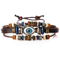 Mutilayer Beaded Bracelet Eyeball Hand Woven Artificial Leather Bracelet For Women Men
