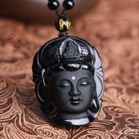 Natural Black Obsidian Kwan Yin Pendant Charm Necklace Lucky Jewelry Collocation Clothing