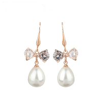 Natural Pearl Water Drop Ear Drop Bowknot Zircon Earrings For Women