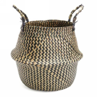 Natural Seagrass Belly Basket Storage Holder Plant Pot Bag Home Decoration 38*36cm