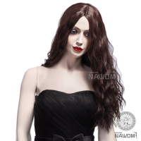 Navis Long Curly Brown Synthetic Hair Wig Matt High Temperature Wavy Side Bang Wigs