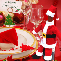 New Christmas Decoration Red Wine Bottle Covers Holder Clothes With Santa Claus Hats Home Party New Year Gift Decoration