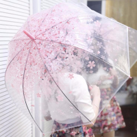 New Fashion Cherry Umbrella Transparent Clear Cherry Blossom Mushroom Rain Gear