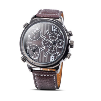 Oulm 3299 Three Time Zones Pu Leather Band Sport Watch