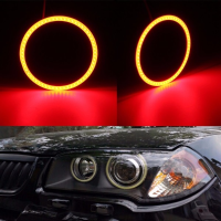 Pair Red 70mm Cob Led Angel Eyes Halo Ring Headlight