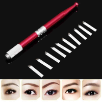 Permanent Eyebrow Lip Liner Pen With 10pcs Needles Microblading Blades Embroidery Tattoo Machine Set
