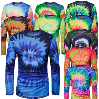 Personality Vortex Shaped Gradient Color Printing T Shirt Mens Long Sleeved Round Collar T Shirt