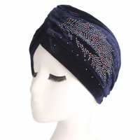 Pleuche Skullies Beanies Thin Bonnet Cap Diamond Turban