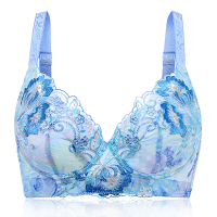 Plus Size B F Cup Sexy Dark V Luxurious Flower Embroidery Push Up Underwire Ultrathin Bras