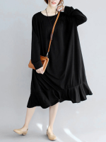 Plus Size Casual Women Lotus Leaf Hem Dresses