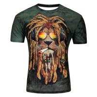 Plus Size Fashion Lion Head 3d Printed T Shirt Men's Loose Fitting Short Sleeve T Shirt