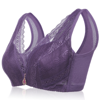 Plus Size Sexy Lacy Mesh Dark V Bralette Ultrathin Gather Push Up Fix Straps Underwire Vest Bra