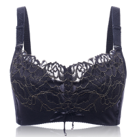Plus Size Women Sexy Lace Lightly Lined Bow Tie Wireless Breathable Cozy Gather Bra