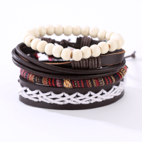 Punk Braided Leather Bracelet Adjustable Beaded Bracelet