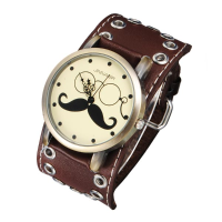 Punk Glasses Mustache Leather Quartz Analog Bracelet Men Women Watch