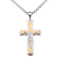 Punk Stainless Steel Cross Jesus Gold Men Necklace Jewelry Clothing Accessories