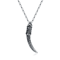 Punk Titanium Steel Vintage Ivory Emboss Pendant Sweater Chain Trendy Necklace For Men