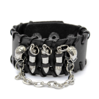 Punk Weaving Leather Skull Bullet Rivet Bracelet Wristband Cuff Bangle