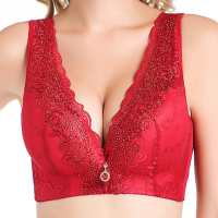 Push Up Lace Trimed Wireless Comfortable Deep Plunge Breathable Vest Bra