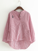Rabbit Embroidered Button Back Blouse