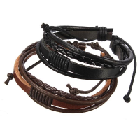 Retro 4 Rounds Woven Surf Leather Bracelet Wristband Multilayer Bangle Gift For Men
