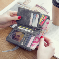 Retro Women Leather Small Wallet Zipper Bag Card Holder Short Purse For Under 5 Inches Smartphone