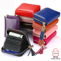 Rfid Antimagnetic Genuine Leather 15 Card Slots Multi Slot Tassel Card Holder Coins Bag