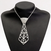 Rhinestone Crystal Neck Tie Pendant Necklace For Prom Ball Party