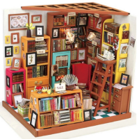 Robotime Diy Doll House The Book Shop Dollhouse Miniature 3d Led Furniture Kit Light Box
