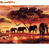 Ruopoty Elephants Landscape Diy Digital Painting By Numbers Modern Wall Art Canvas Painting Unique Gift For Home Decor 40x50cm