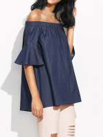 S 5xl Sexy Women Denim Off Shoulder Short Sleeve Blouse