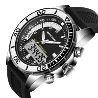 Sanda 003 Fashion Men Led Dual Display Watch Silicone Strap Swimming Diving Sport Watch