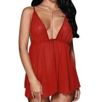 Sexy Double V Plunge Backless Sleeveless Hollow Out Seduced Nightdress