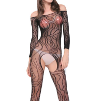 Sexy Hollow Out Zebra Stripe Open Crotch Mesh Bodystocking Lingerie