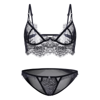 Sexy Lace Eyelash Mesh Bralette See Through Backless Adjusted Bra Set