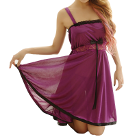 Sexy Lace Spaghetti Strap Lingerie Hollow Out Bowknot Expansion Nightdress