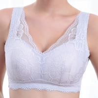 Sexy Lace Trim Mesh Double V Breathable Wireless Embroidery Vest Bra