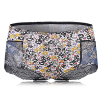 Sexy Lace Trimmed Floral Print Transparent Mid Waist Breathable Panties